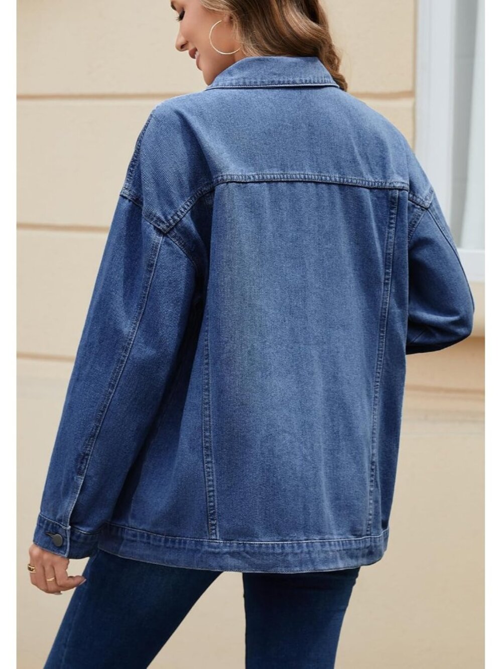 Womens Dark Blue Button Down Oversized Loose Fit Imported Denim Jean Jacket Coat - Picture 3 of 5